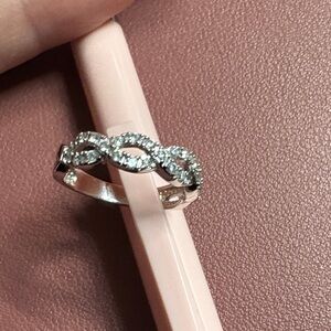Vintage Sterling Silver Infinity Loop Ring with Cubic Zirconia Stones - Sterling
